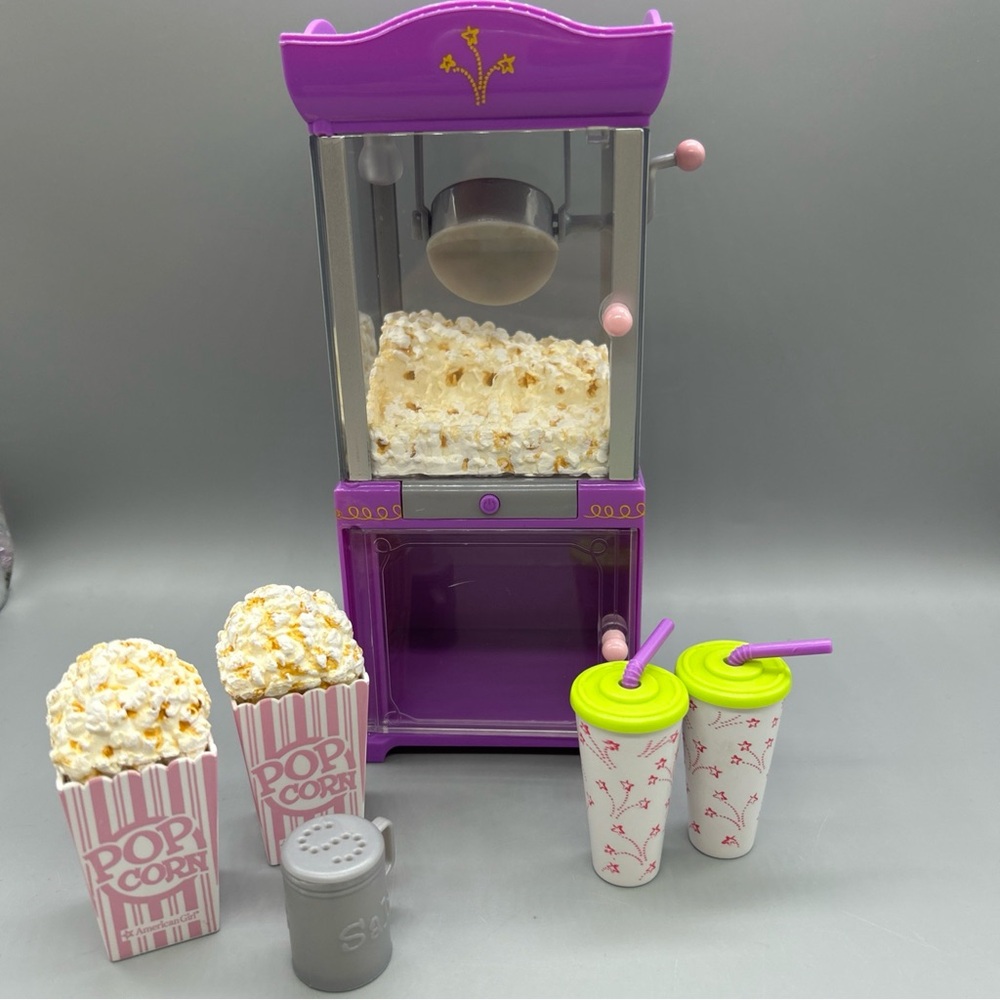 American girl doll movie theater, popcorn, machine, and accessories. Working!